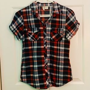 Bella D Button-Down Plaid Red, White, Blue Top
